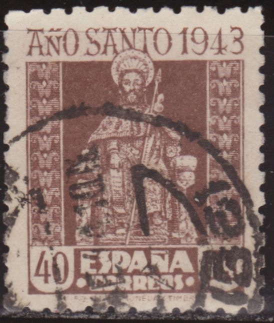 España 1943 962 Sello Año Santo Compostelano El Apostol 40c usado Timbre Espagne Spain Spagna Espana Espanha Spanje Spanien Spanie Stamps Briefmarke Francobolli Timbre Postal Postzegel Selo Postal